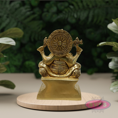 Antique Brass Lord Ganesha Idol Sitting on Throne – Traditional Hindu Statue