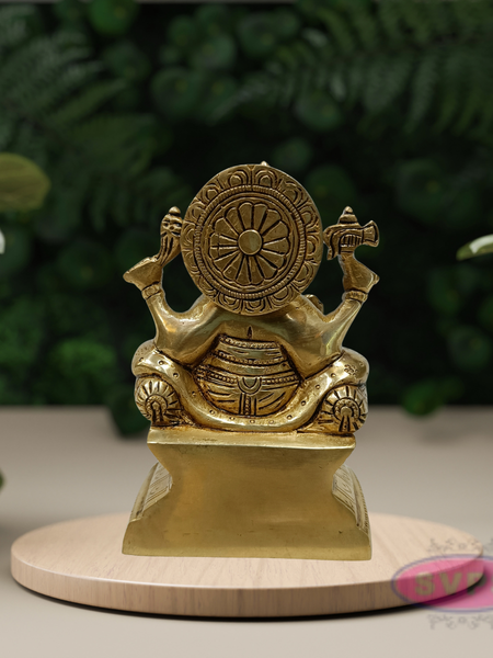 Antique Brass Lord Ganesha Idol Sitting on Throne – Traditional Hindu Statue