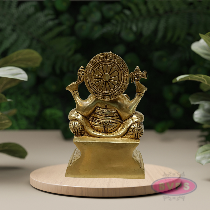 Antique Brass Lord Ganesha Idol Sitting on Throne – Traditional Hindu Statue