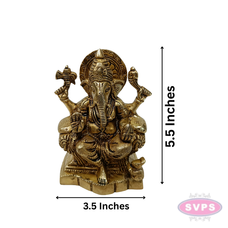 Antique Brass Lord Ganesha Idol Sitting on Throne – Traditional Hindu Statue