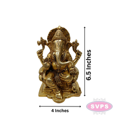 Brass Lord Ganesha Idol Sitting on Throne – 6.5 Inch Decorative Statue