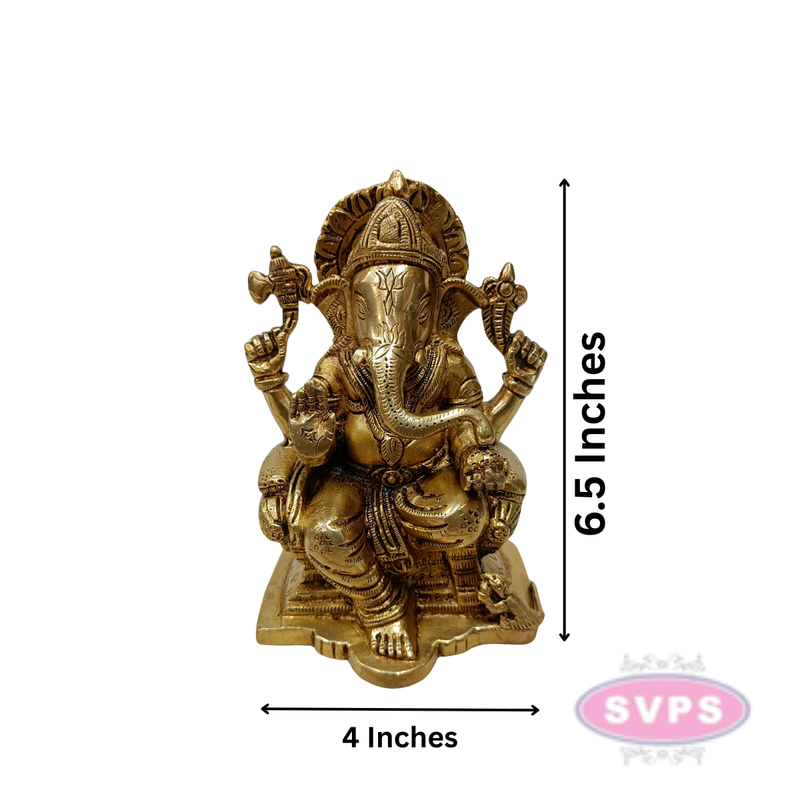 Brass Lord Ganesha Idol Sitting on Throne – 6.5 Inch Decorative Statue
