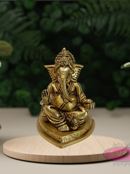Antique Finish Brass Ganesha Idol for Home Décor & Pooja