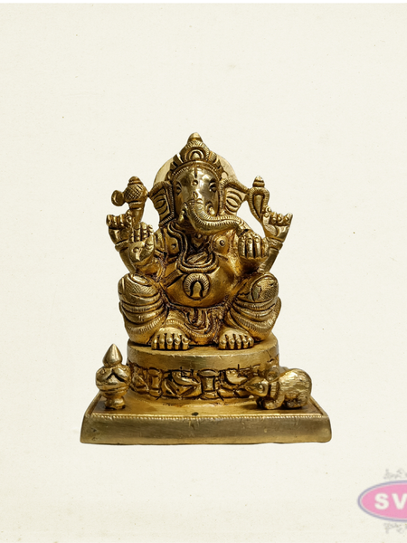 Brass Lord Ganesh Idol with Mooshika – Handmade Brass Sculpture