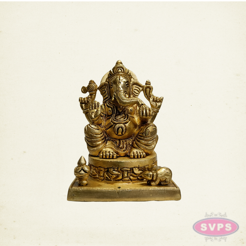 Brass Lord Ganesh Idol with Mooshika – Handmade Brass Sculpture