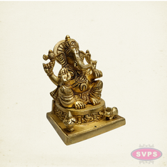Brass Lord Ganesh Idol with Mooshika – Handmade Brass Sculpture