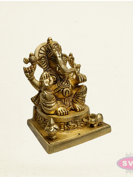 Brass Lord Ganesh Idol with Mooshika – Handmade Brass Sculpture