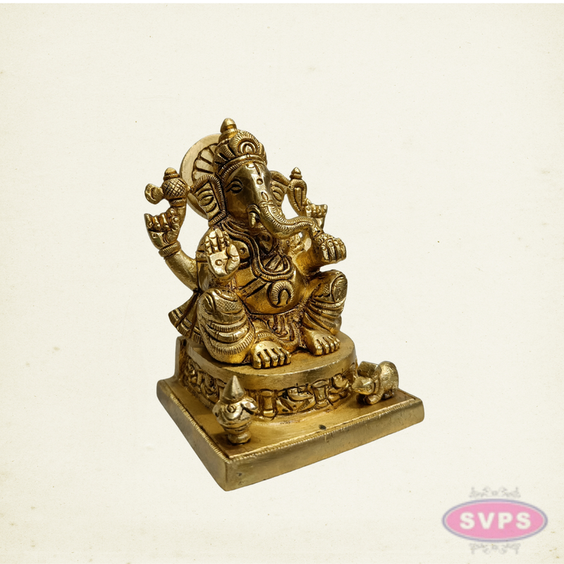 Brass Lord Ganesh Idol with Mooshika – Handmade Brass Sculpture