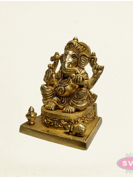 Brass Lord Ganesh Idol with Mooshika – Handmade Brass Sculpture