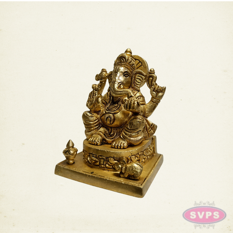 Brass Lord Ganesh Idol with Mooshika – Handmade Brass Sculpture