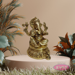 Golden Finish Brass Ganesh Statue for Pooja & Home Décor