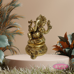 Golden Finish Brass Ganesh Statue for Pooja & Home Décor