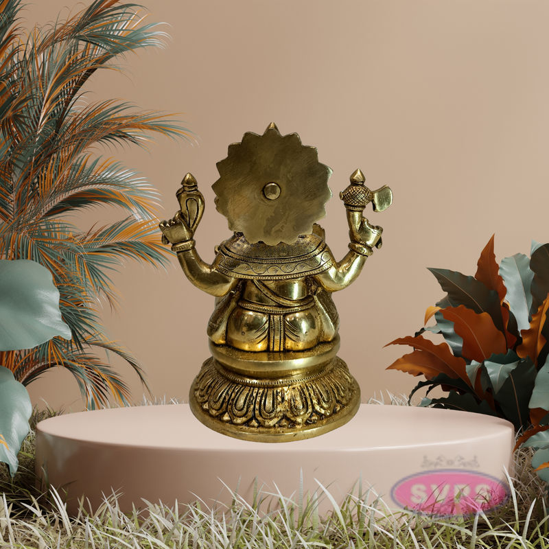 Golden Finish Brass Ganesh Statue for Pooja & Home Décor