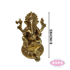 Golden Finish Brass Ganesh Statue for Pooja & Home Décor