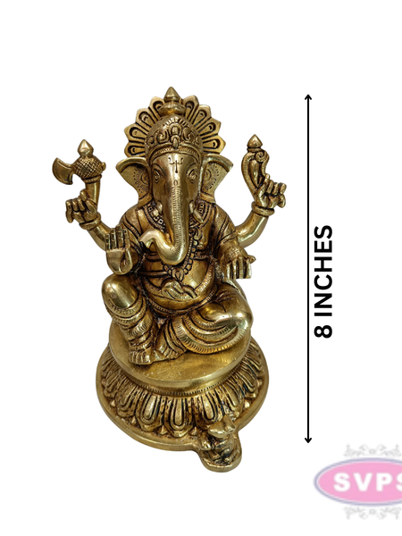 Golden Finish Brass Ganesh Statue for Pooja & Home Décor