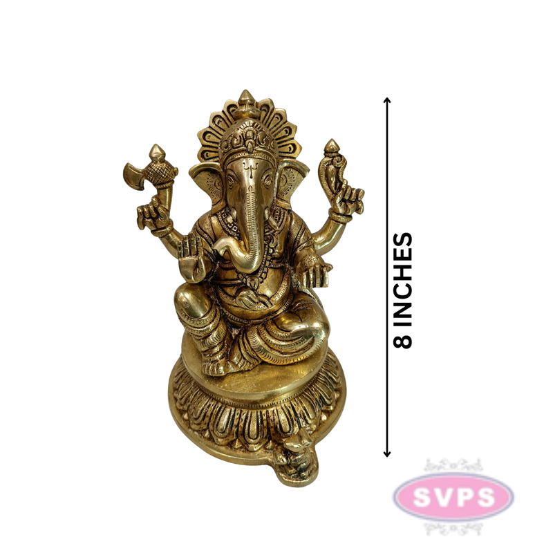 Golden Finish Brass Ganesh Statue for Pooja & Home Décor