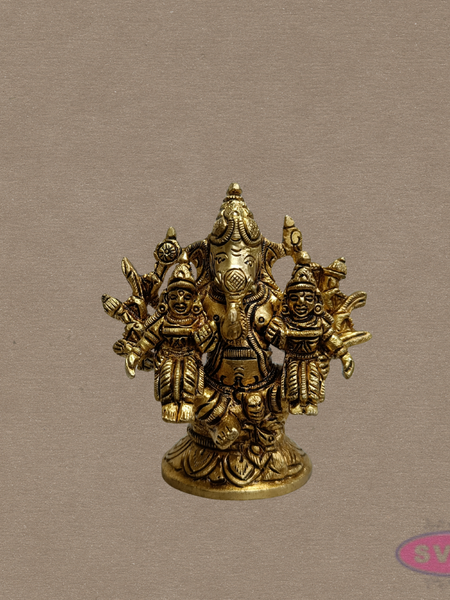 Brass Ganesha Riddhi Siddhi Statue – Handmade Home Temple Decor
