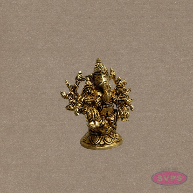Brass Ganesha Riddhi Siddhi Statue – Handmade Home Temple Decor