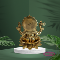 Antique Finish Brass Lotus Ganesha Idol with Traditional Design