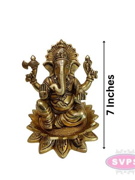 Antique Finish Brass Lotus Ganesha Idol with Traditional Design