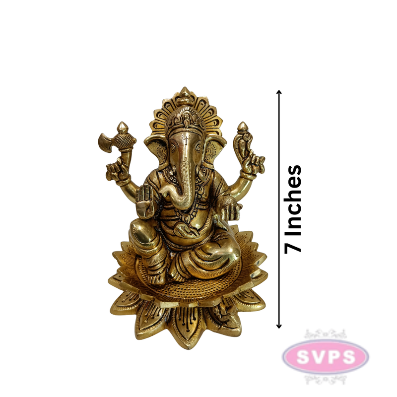 Antique Finish Brass Lotus Ganesha Idol with Traditional Design