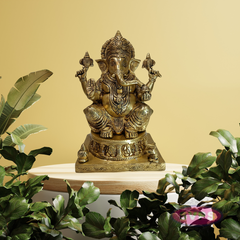 Antique Finish Brass Ashtavinayak Ganesha Idol
