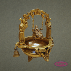 Antique Finish Brass Ganesh Jhula Urli with Ornate Arch