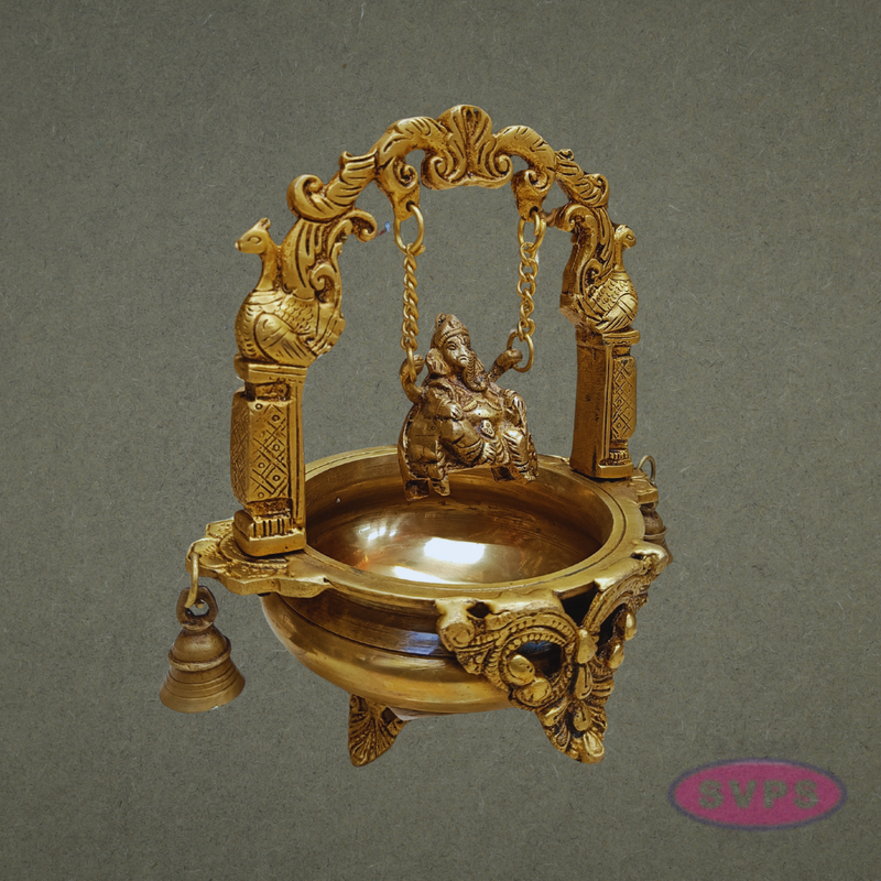 Antique Finish Brass Ganesh Jhula Urli with Ornate Arch