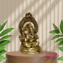 Antique Finish Brass Lord Ganesha Idol with Decorative Temple Arch
