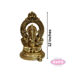 Antique Finish Brass Lord Ganesha Idol with Decorative Temple Arch