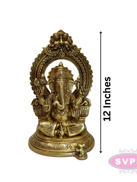 Antique Finish Brass Lord Ganesha Idol with Decorative Temple Arch