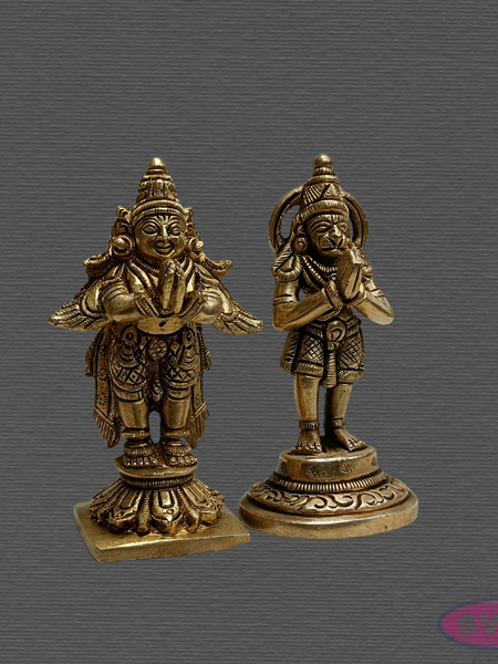 Brass Garuda Bhagavan & Hanuman Statue Combo for Mandir and Spiritual Decor