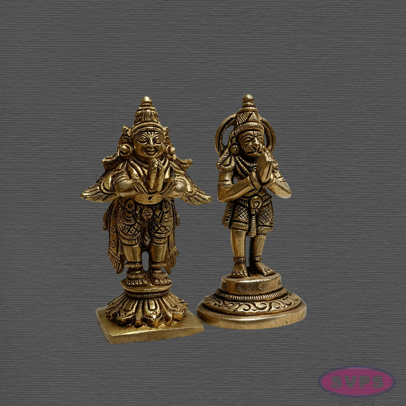 Brass Garuda Bhagavan & Hanuman Statue Combo for Mandir and Spiritual Decor