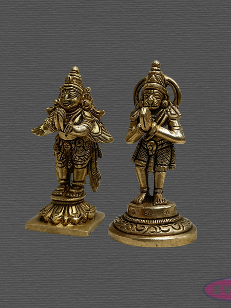 Brass Garuda Bhagavan & Hanuman Statue Combo for Mandir and Spiritual Decor
