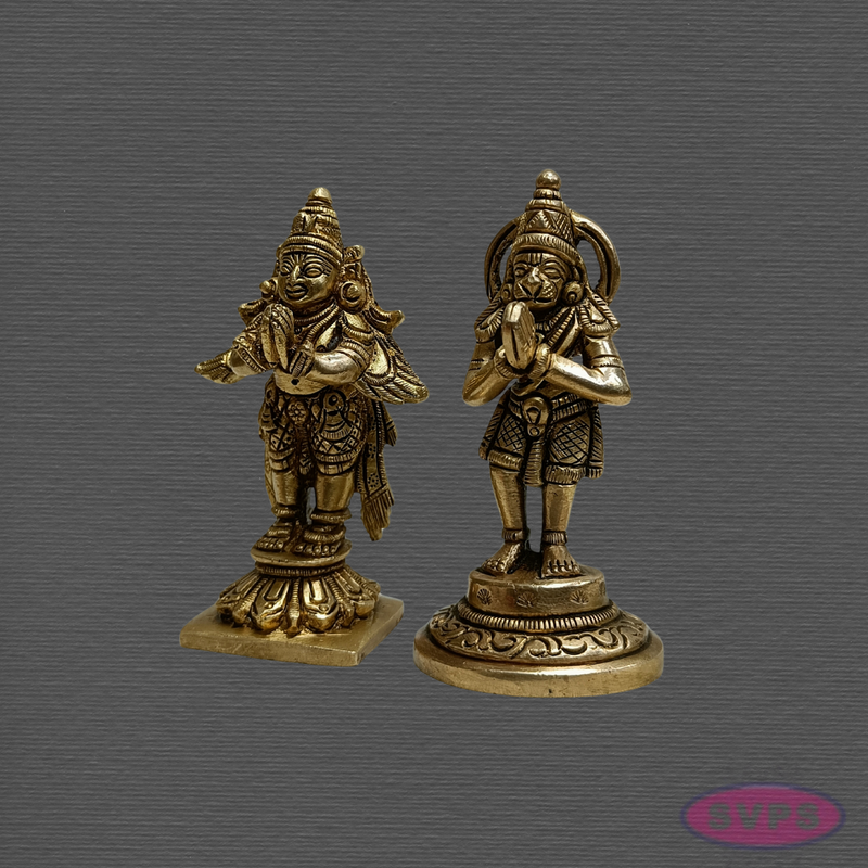 Brass Garuda Bhagavan & Hanuman Statue Combo for Mandir and Spiritual Decor