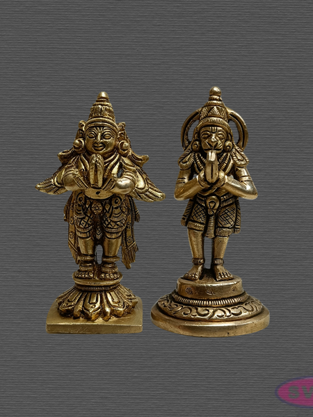 Brass Garuda Bhagavan & Hanuman Statue Combo for Mandir and Spiritual Decor