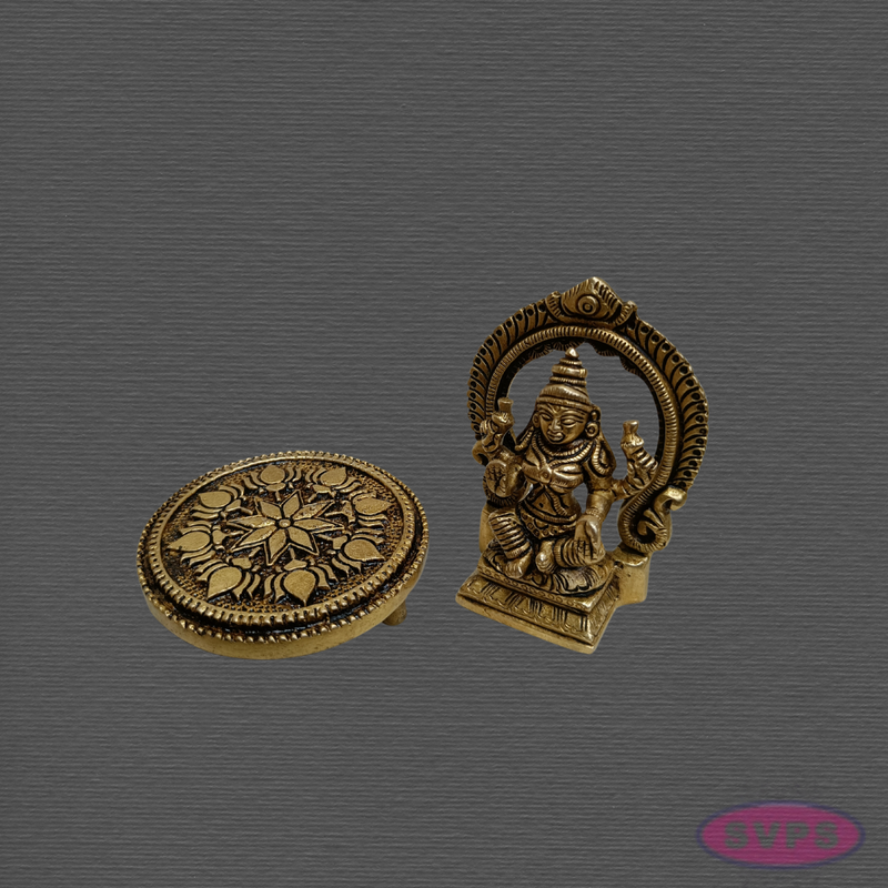 Brass Mahalakshmi Pooja Combo – Lakshmi Idol, Brass Chowki & Kumkum Manjal