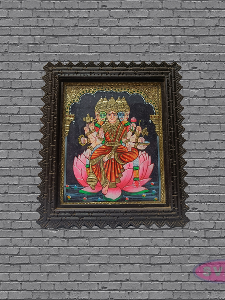 Gayathree Devi Tanjore Art with Antique Finish Teak Wood Frame
