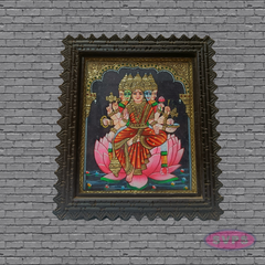 Gayathree Devi Tanjore Art with Antique Finish Teak Wood Frame