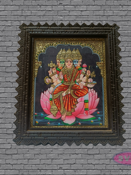 Gayathree Devi Tanjore Art with Antique Finish Teak Wood Frame