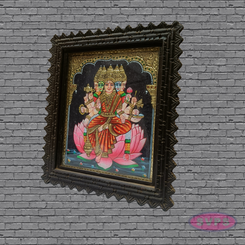 Gayathree Devi Tanjore Art with Antique Finish Teak Wood Frame