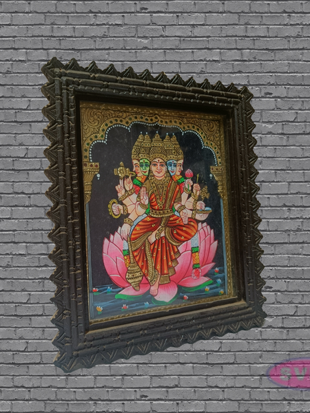 Gayathree Devi Tanjore Art with Antique Finish Teak Wood Frame