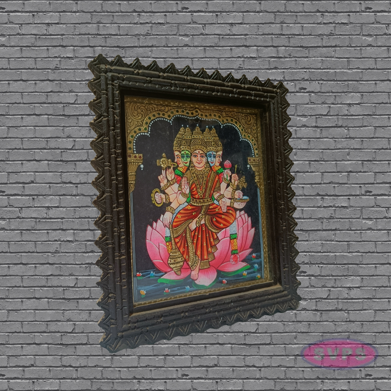 Gayathree Devi Tanjore Art with Antique Finish Teak Wood Frame