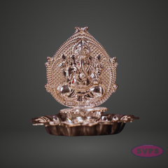 Silver Finish Lord Ganesha Decorative Pooja Diya with Base Plate