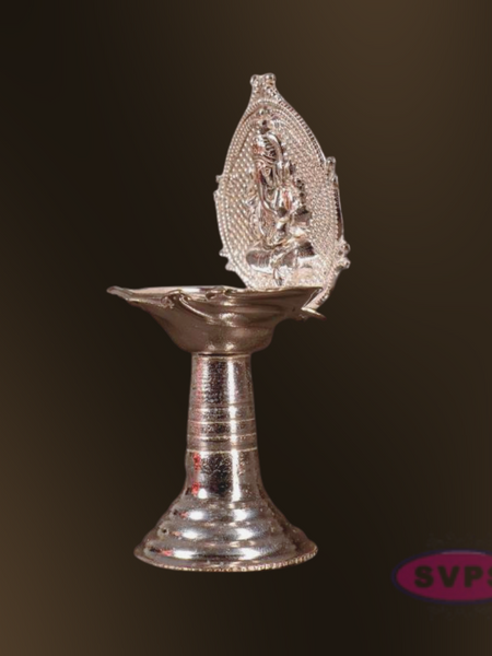 Silver Finish Lord Ganesha Pooja Diya with Long Stand Base