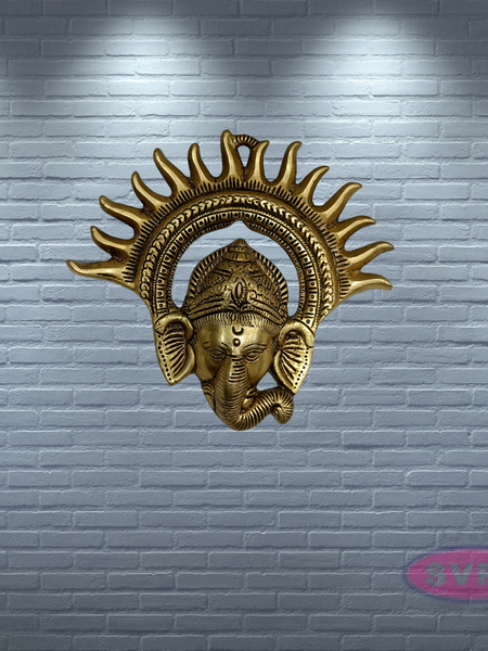 Brass Ganesha Idol With Surya Chakra Wall hanging / Showpiece