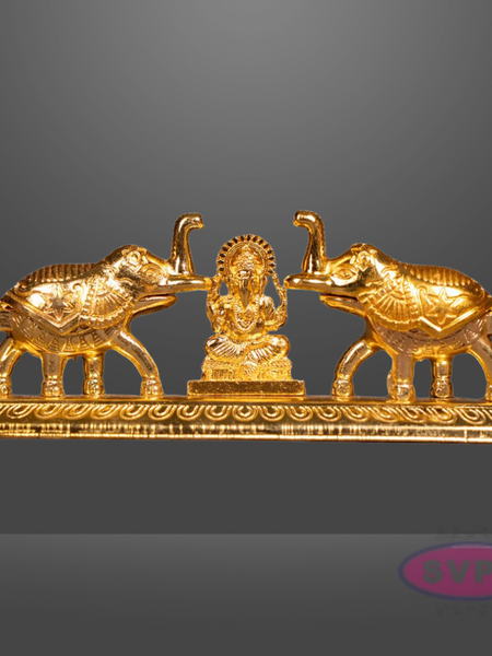 Golden Finish Goddess Ganesh with Elephants Idol Kumkum Holder for Pooja & Home Décor