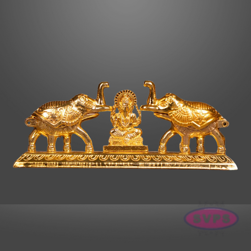 Golden Finish Goddess Ganesh with Elephants Idol Kumkum Holder for Pooja & Home Décor