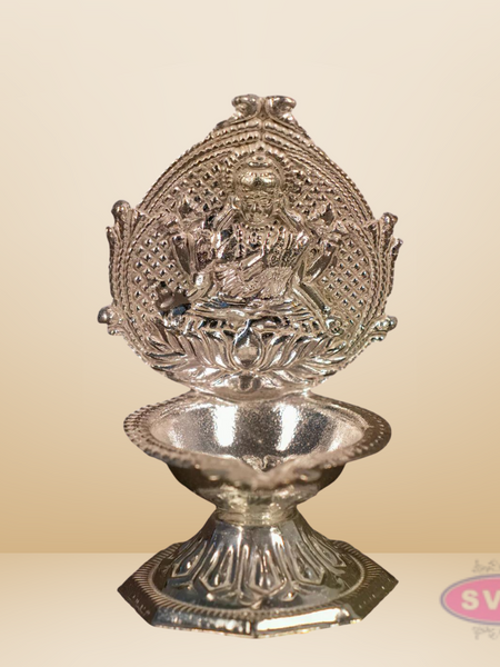 German Silver Goddess Lakshmi Decorative Diya for Pooja & Home Décor