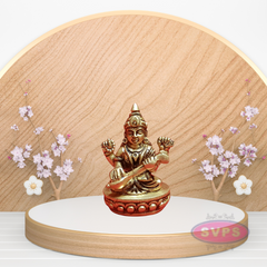 Goddess Saraswati Small Brass Idol For Knowledge, Music, Arts and Wisdom